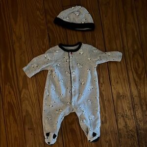 Little Me Cozy Gray and Black Puppy Dog Footie and Hat